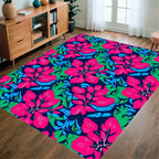 Vibrant Pink and Green Floral Pattern Rug