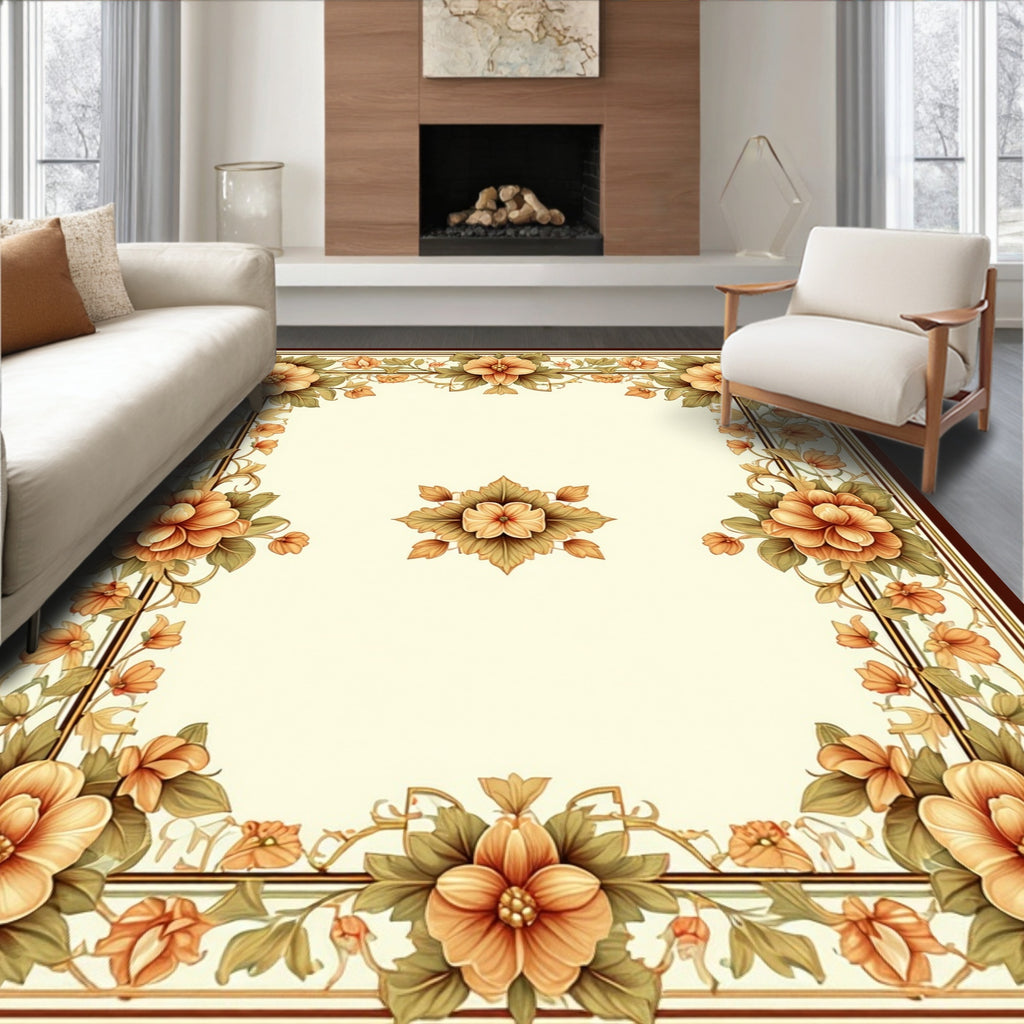 Ornate Floral Border With Center Medallion Rug