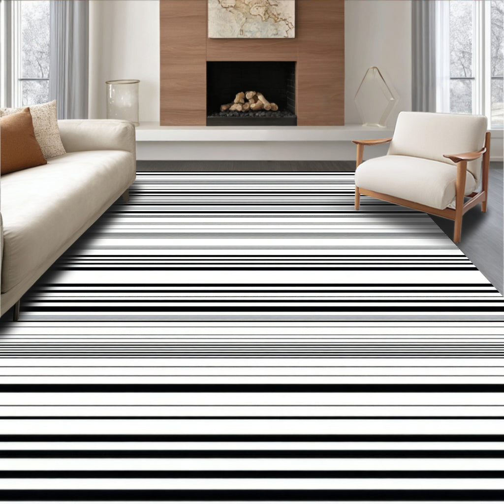 Modern Black White Stripe Pattern Rug