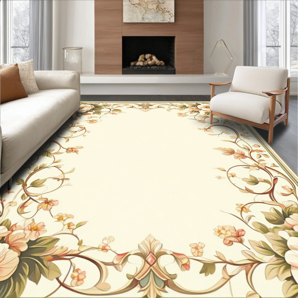 Elegant Floral Vine Border Design Rug
