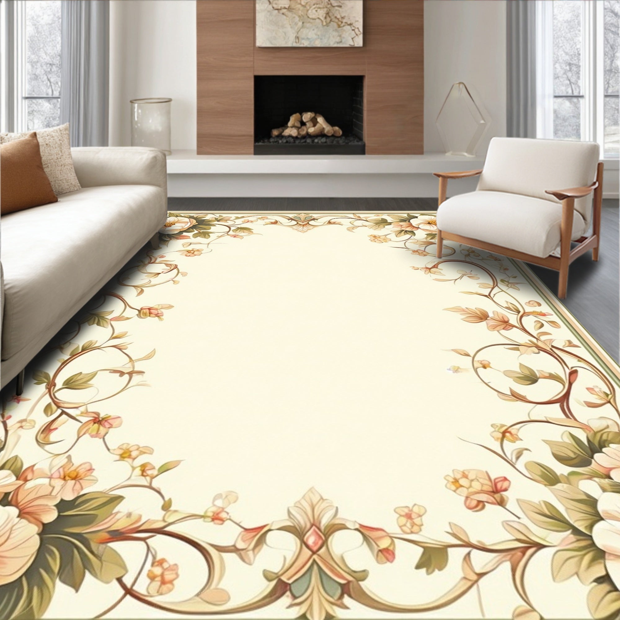 Elegant Floral Vine Border Design Rug