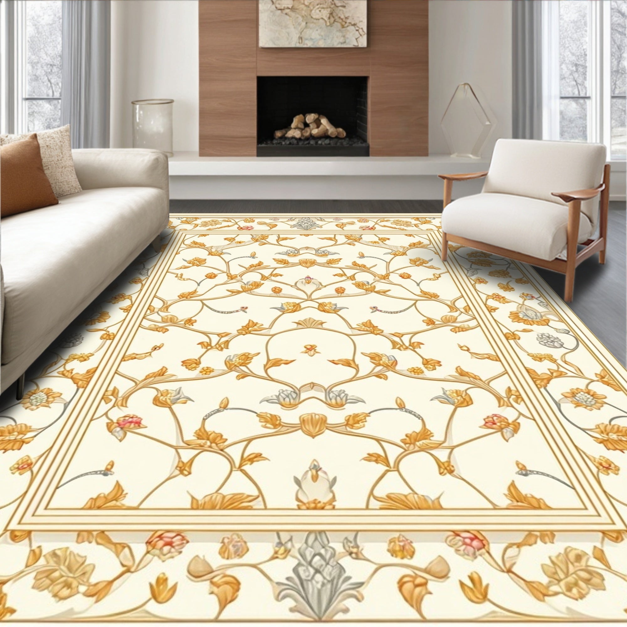 Elegant Floral Scrollwork Motif Rug