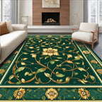 Emerald Green Floral Vine Border Rug