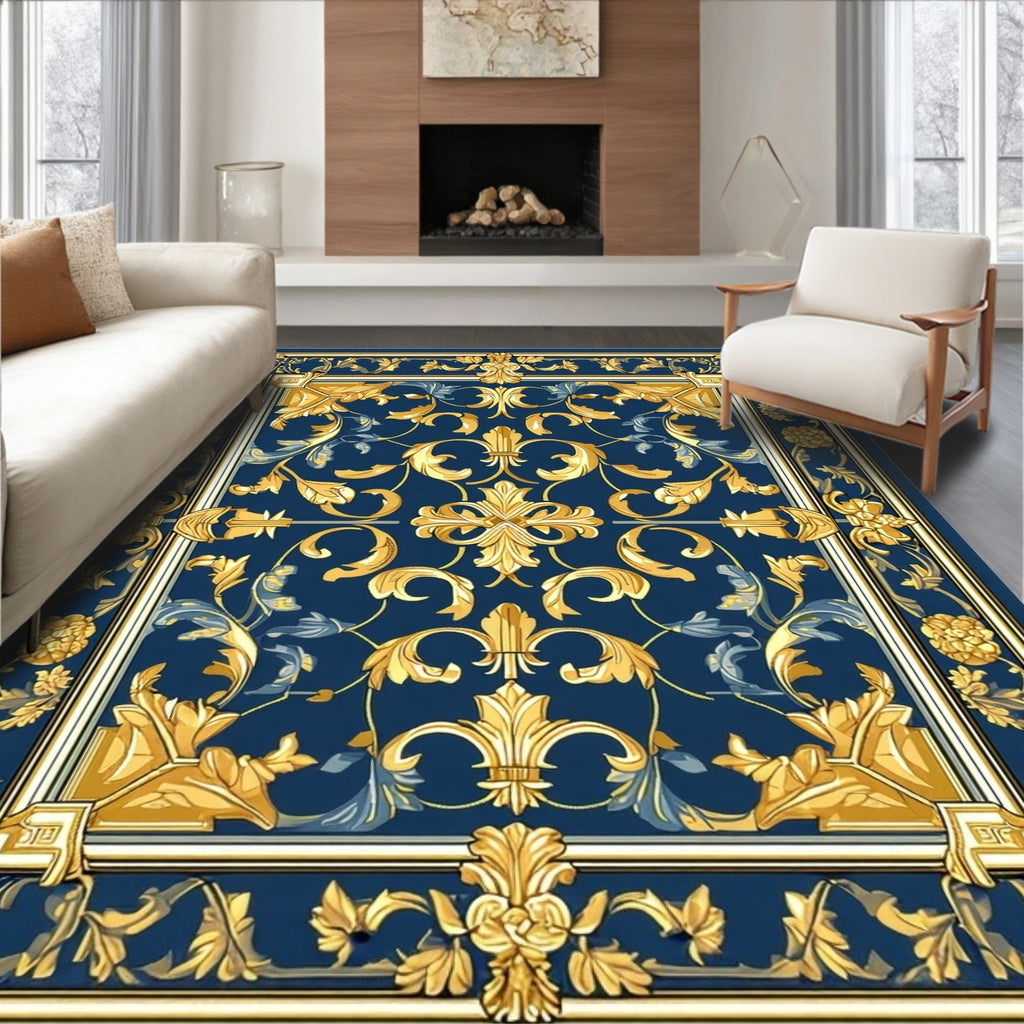 Ornate Gold Fleur And Leaf Scroll Rug
