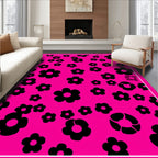 Bold Black Flower Patterned Rug