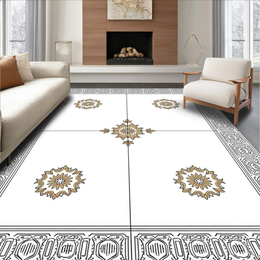 White Gold Elaborate Scroll Medallion Rug