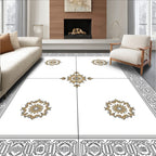 White Gold Elaborate Scroll Medallion Rug