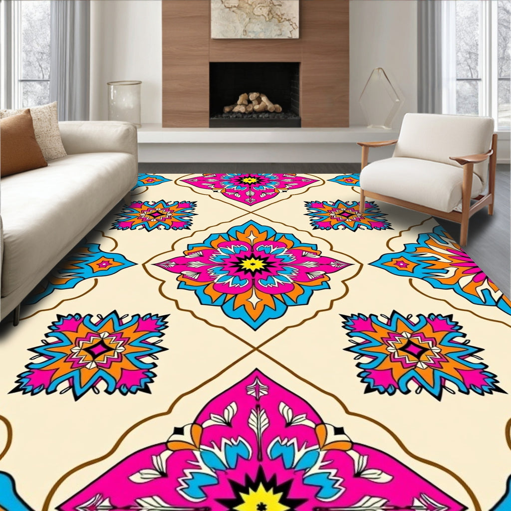 Colorful Floral Mandala Pattern Rug