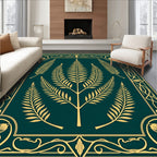 Gold Fern Swirls Green Frame Rug