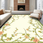 Floral Vine Bordered Naturalistic Design Rug