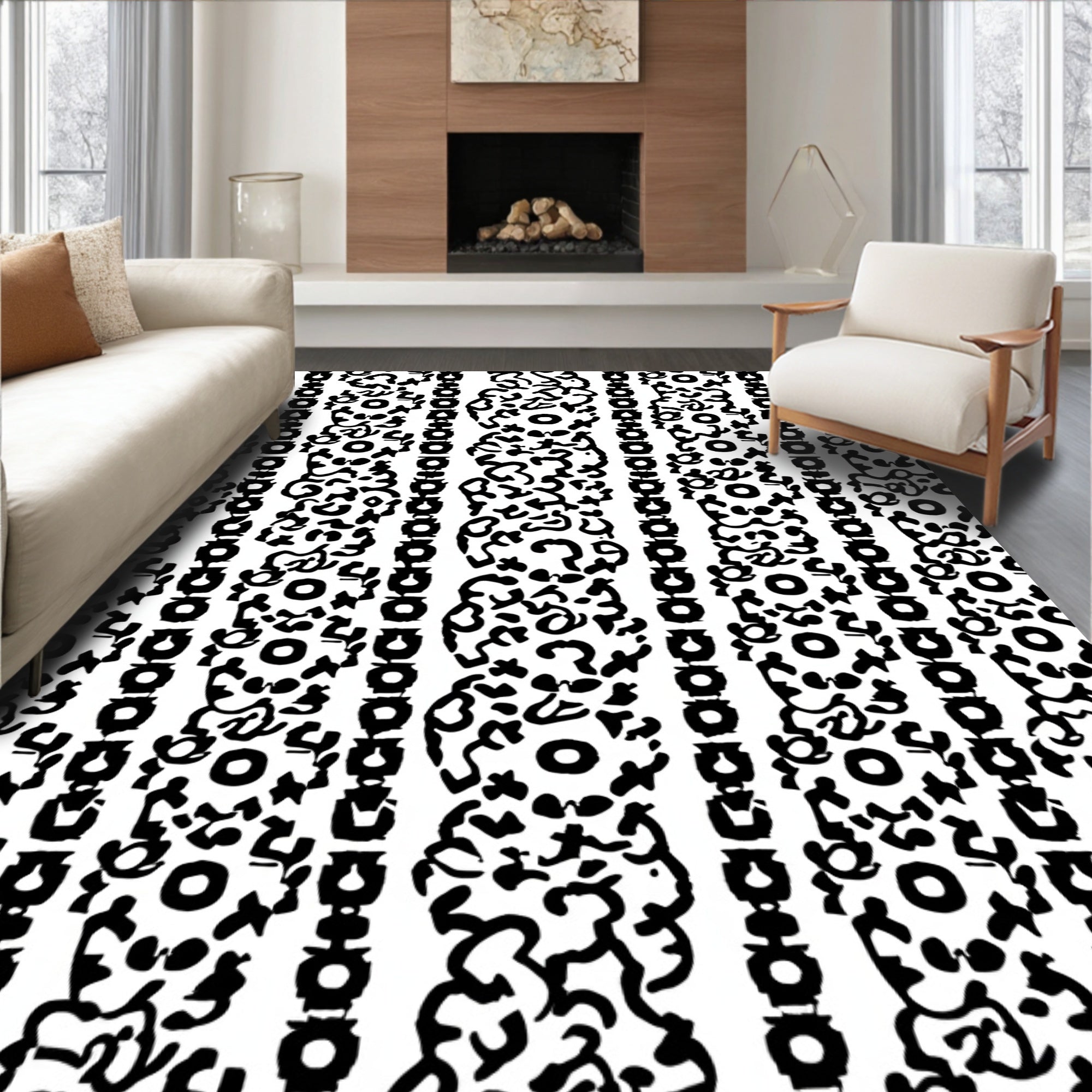 Bold Abstract Stripe Black and White Rug