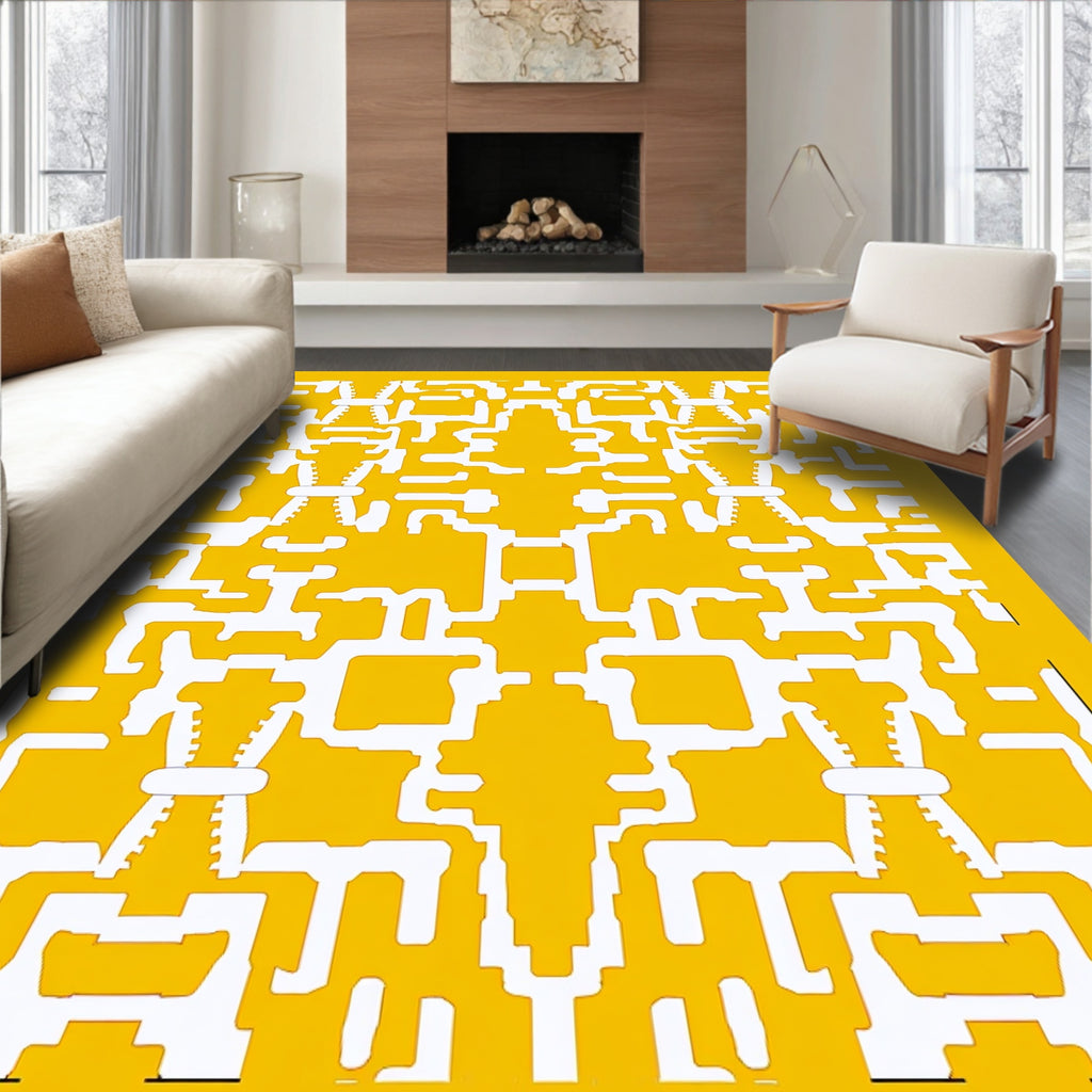 Yellow and White Geometric Tessellation Pattern Rug