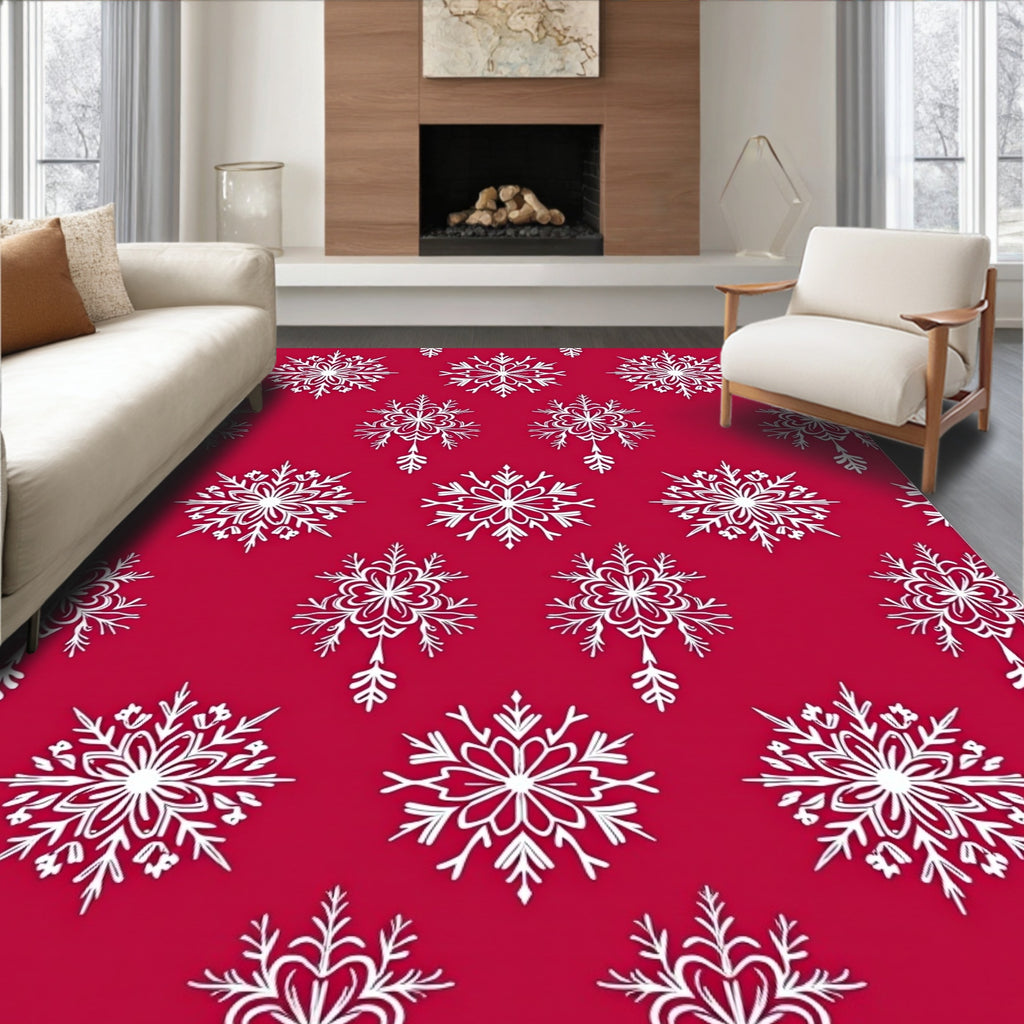 Crimson White Snowflake Garland Rug