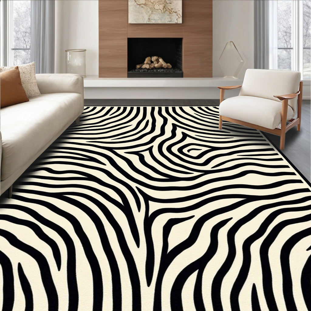 Bold Black Zebra Stripe Design Rug