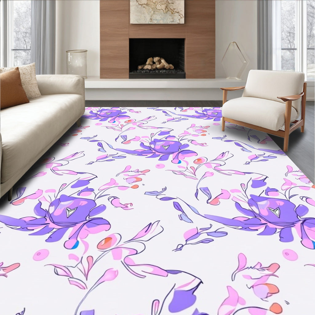 Soft Purple Pink Floral Sketch Rug