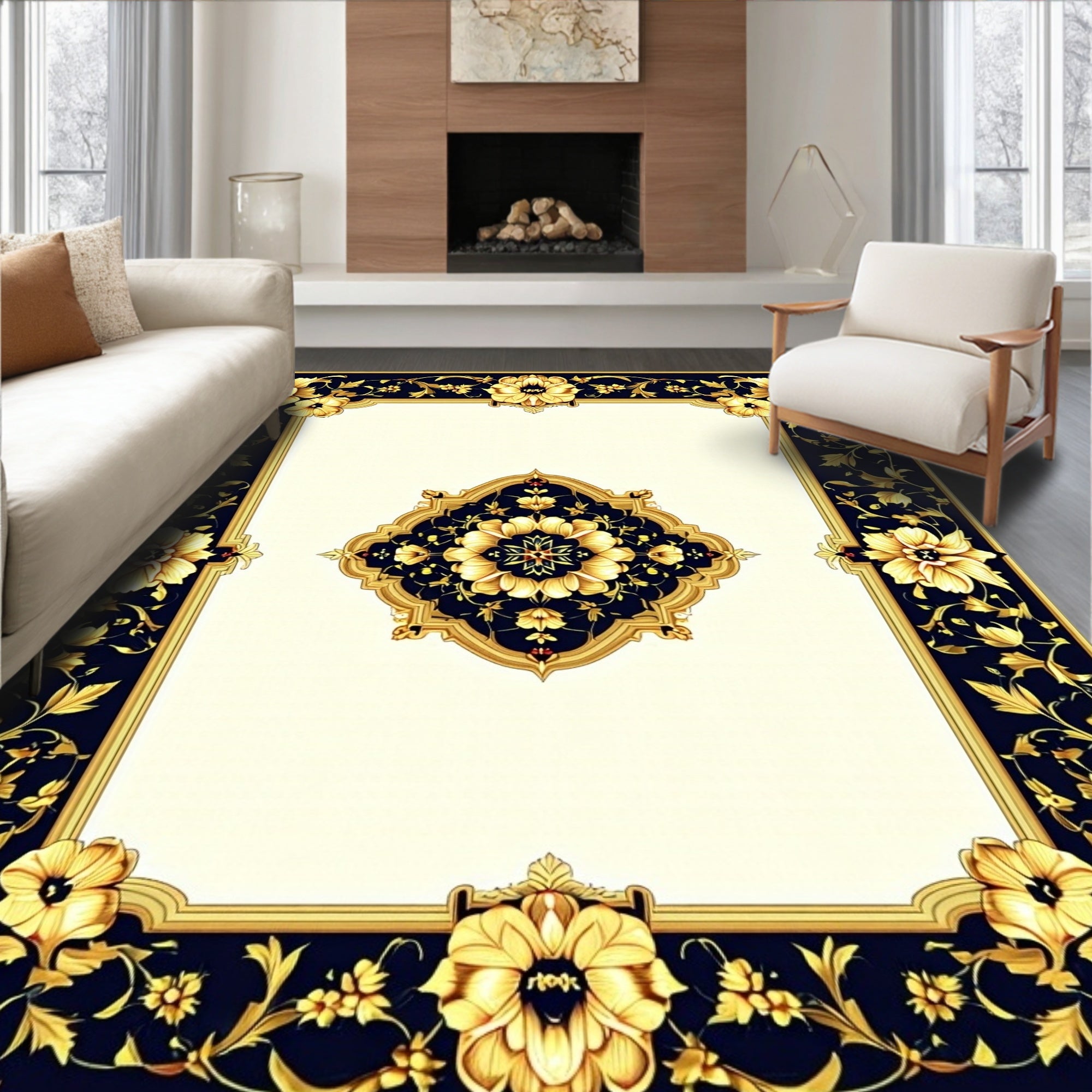 Ornate Floral Medallion Luxury Rug