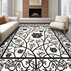 Black White Folk Art Woodland Creatures Rug
