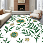 Teal Yellow Floral Foliage Pattern Rug
