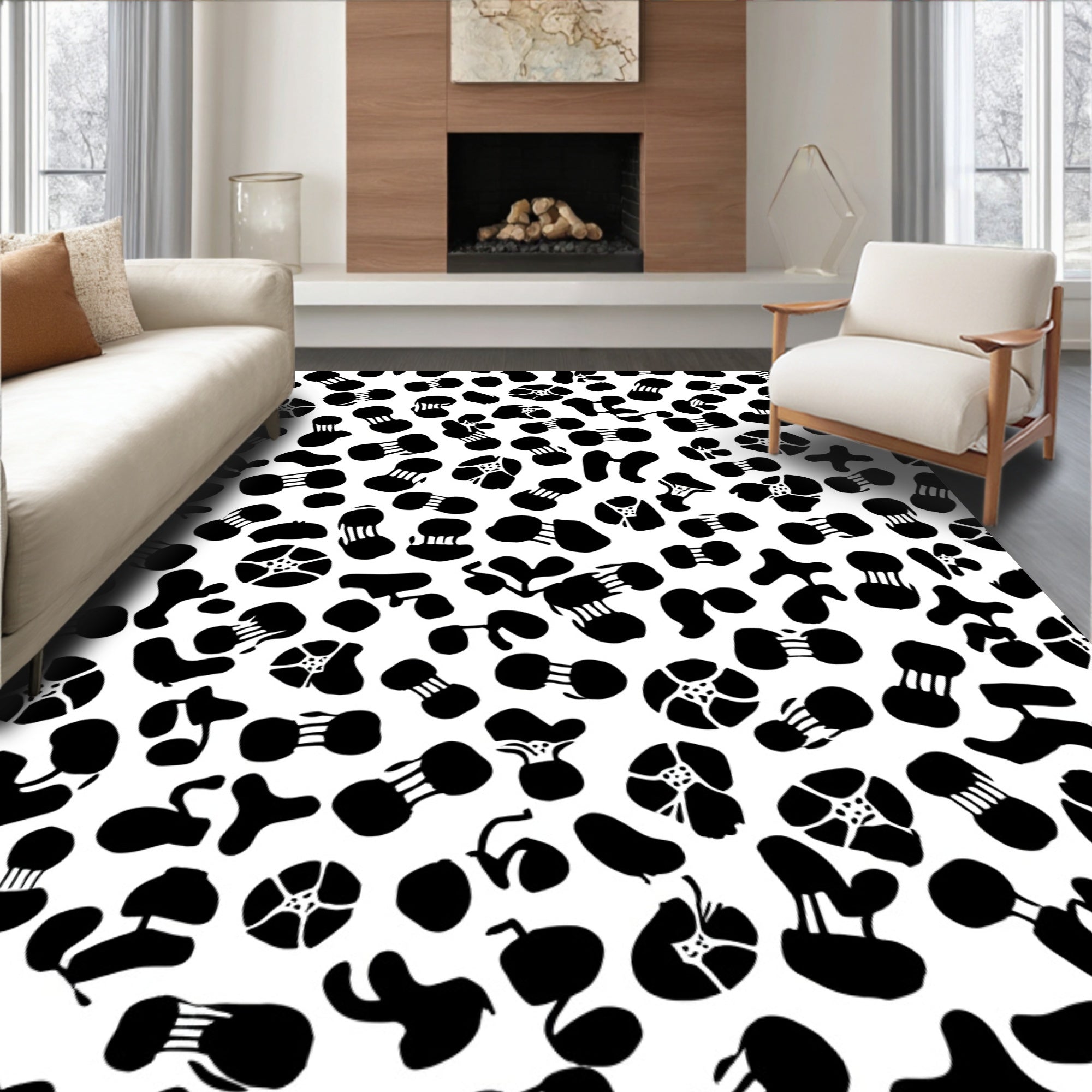 Abstract Black Ink Blob Pattern Rug