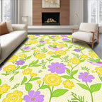 Yellow Violet Floral Bird Pattern Rug