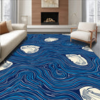 Abstract Blue Swirls With Shell Shapes Rug