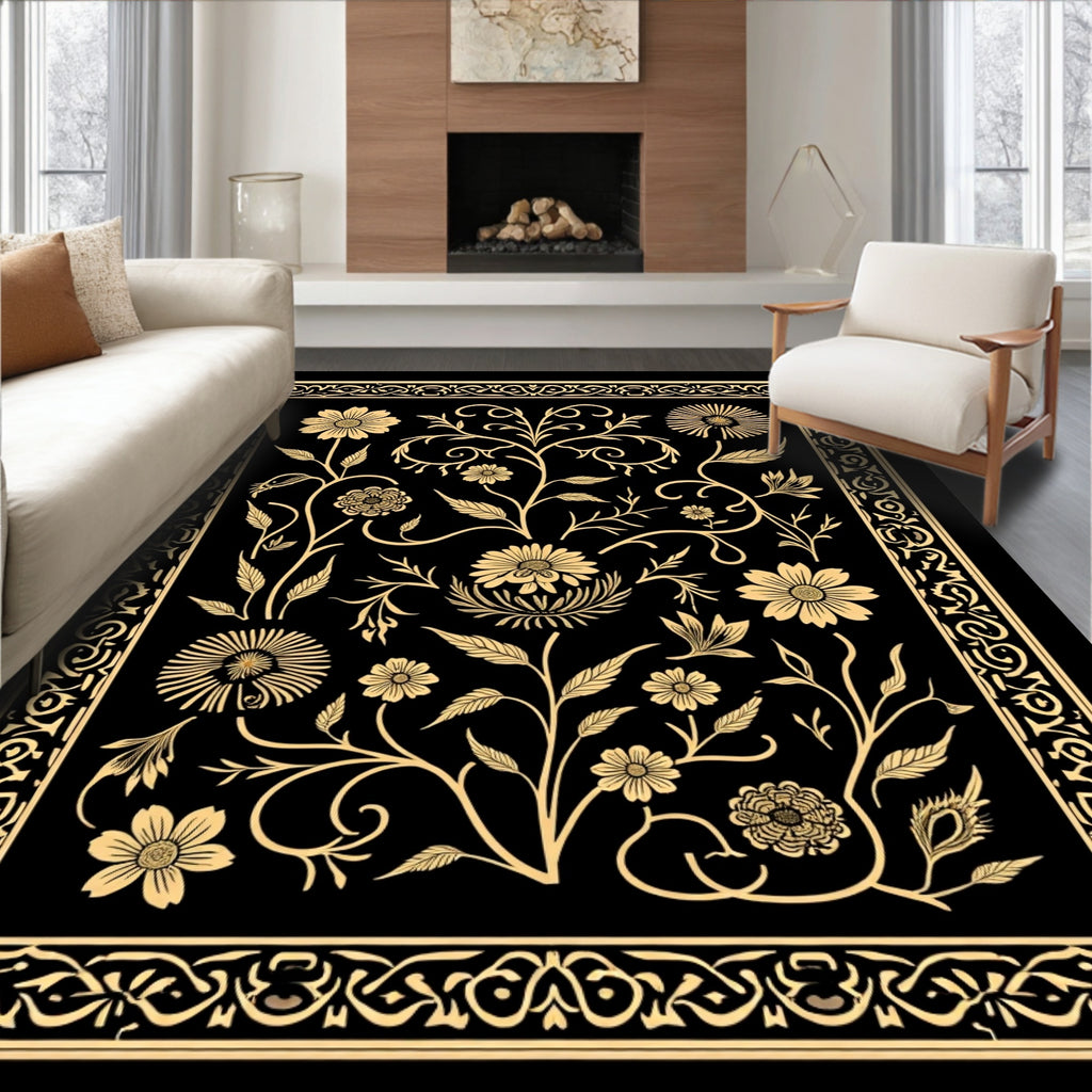 Art Nouveau Floral Gold Design Rug