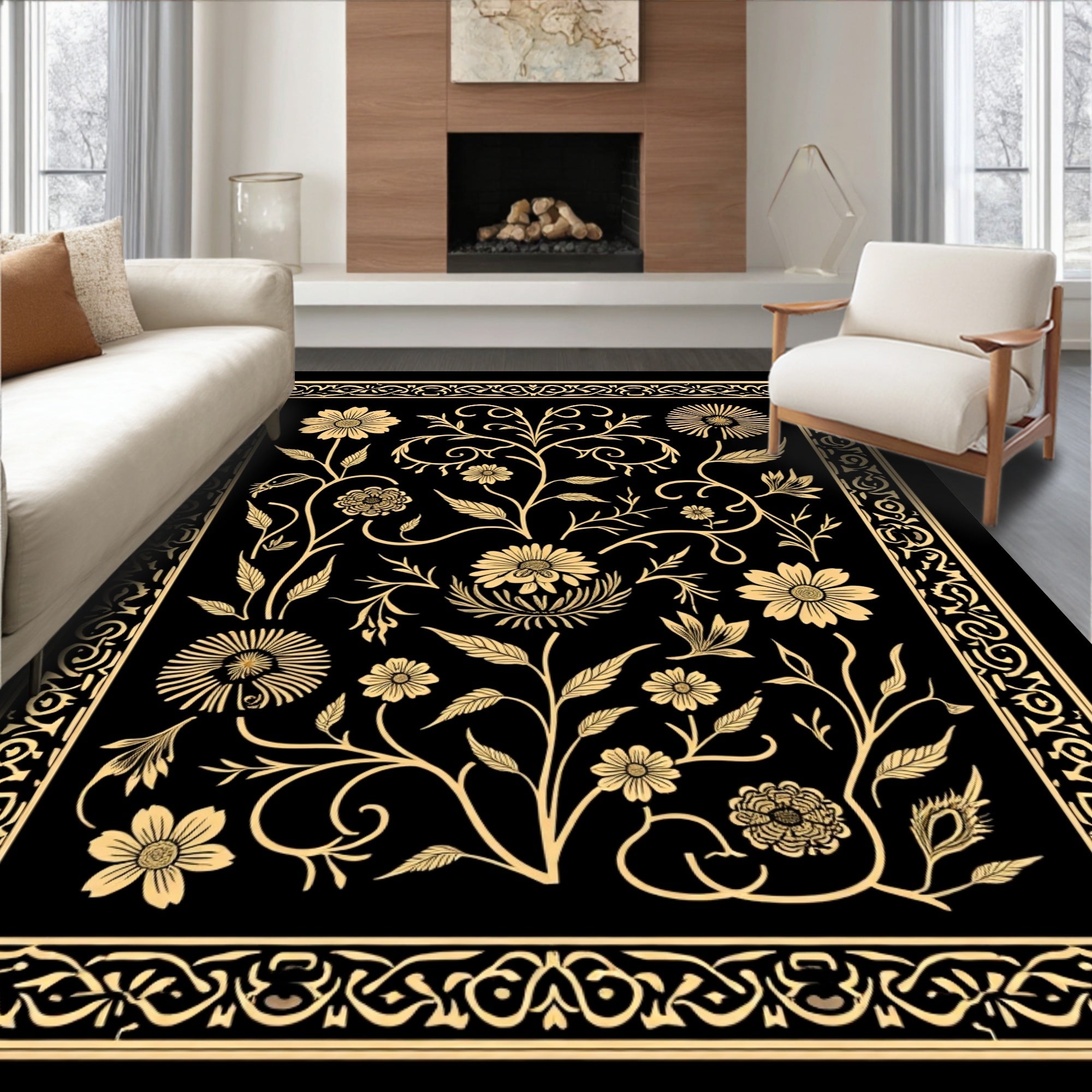 Art Nouveau Floral Gold Design Rug