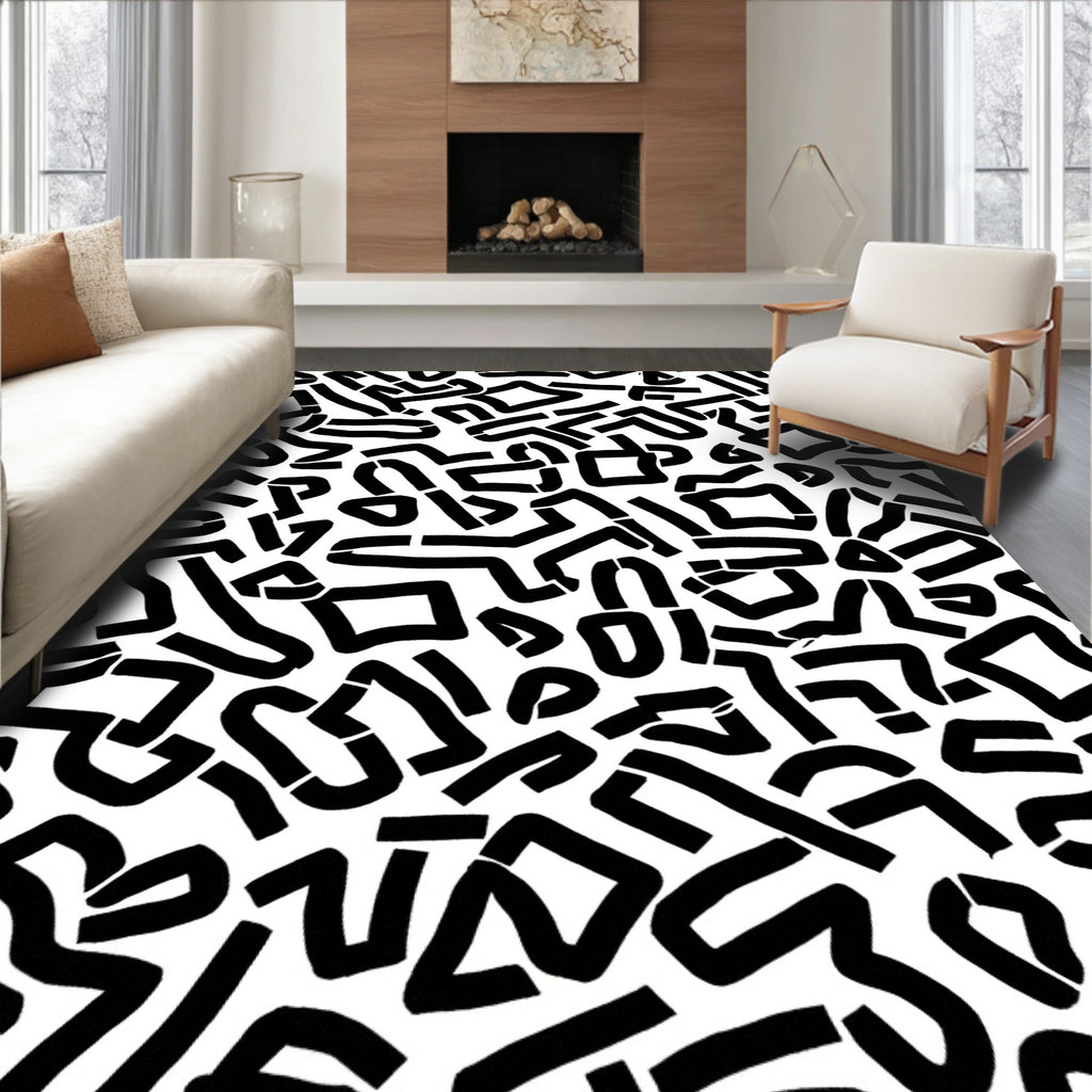 Abstract Black Geometric Pattern Rug