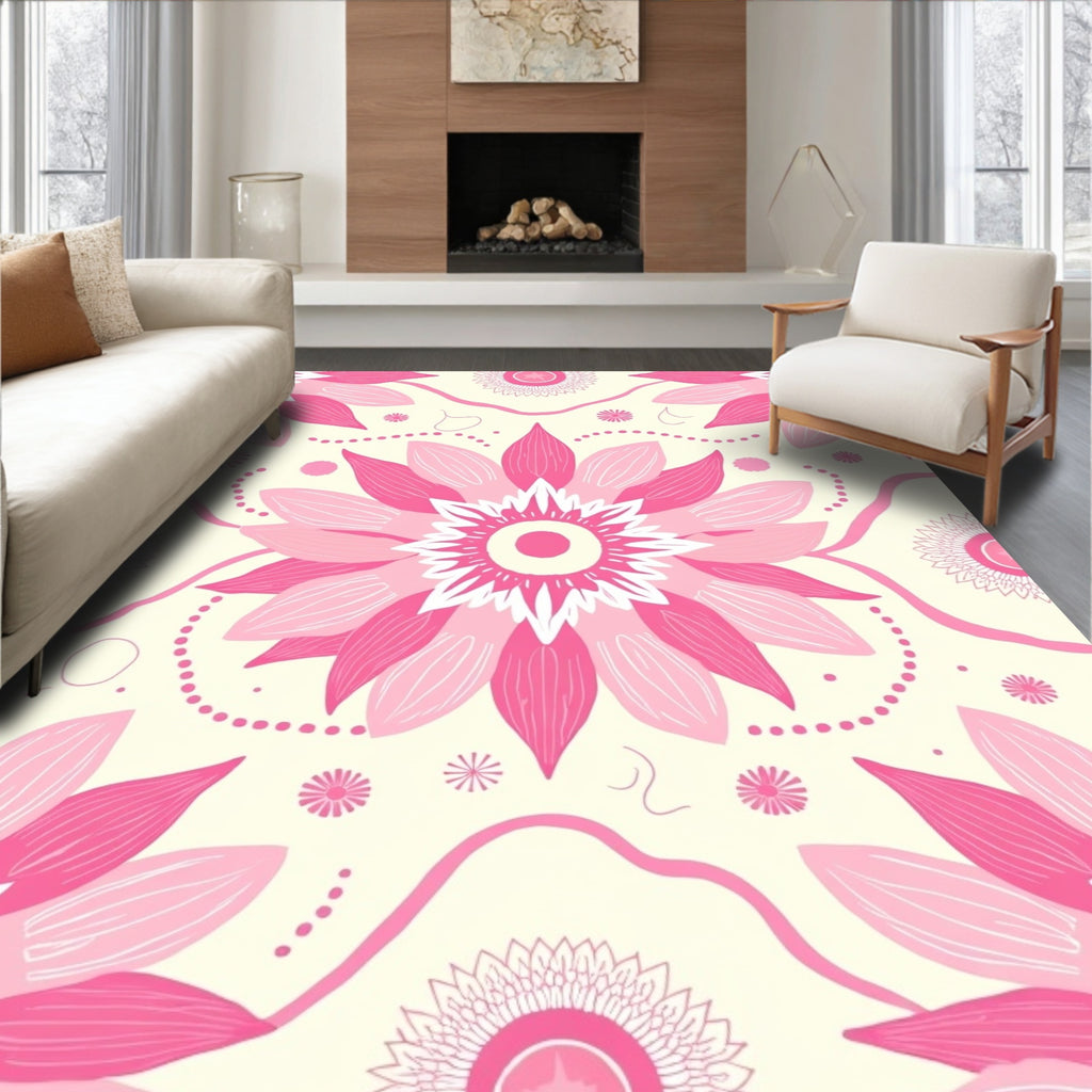 Pink Floral Mandala Pattern Rug