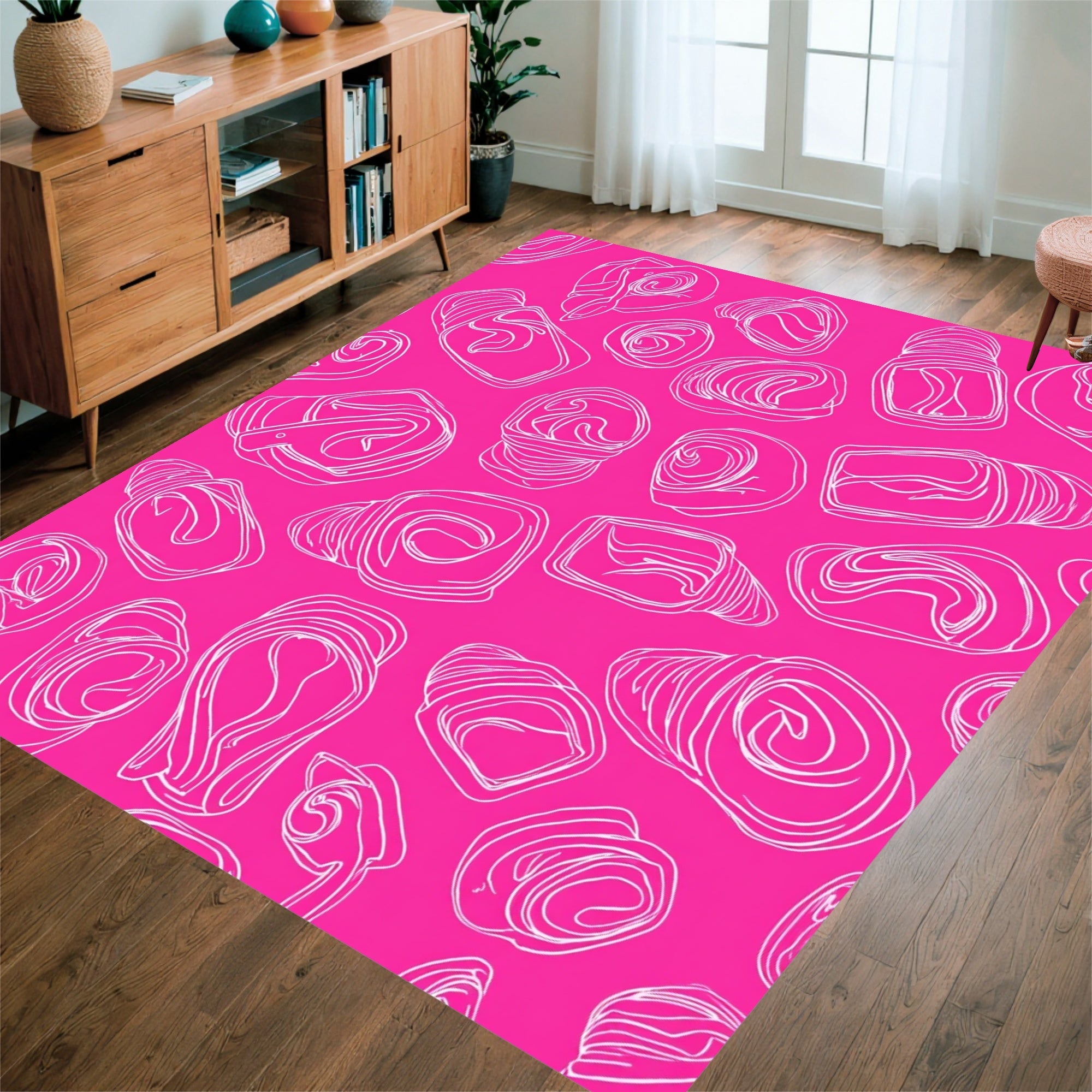Abstract Swirls Lines Pink Design Rug