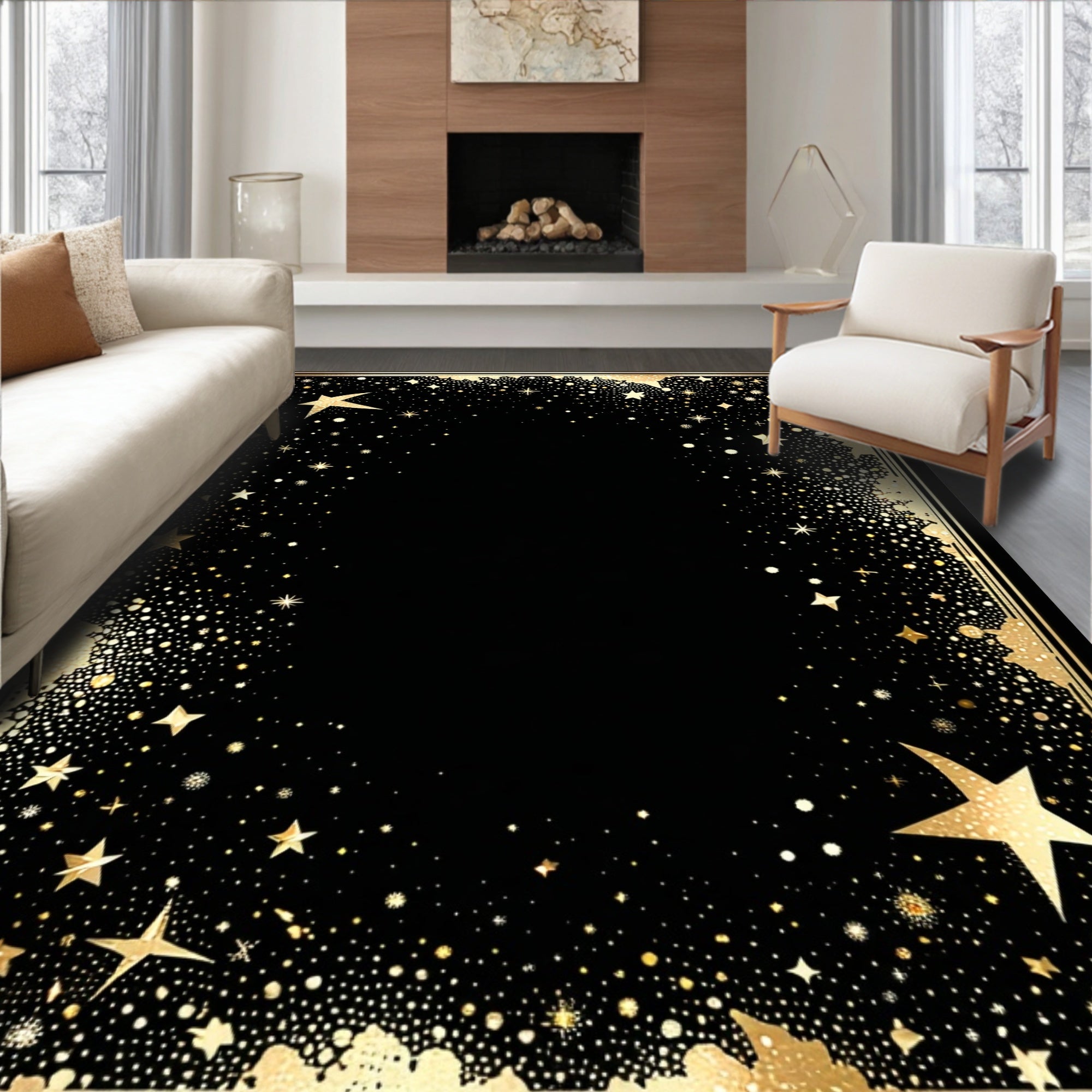 Golden Stars and Celestial Night Rug