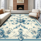 Classic Blue Floral Damask Rug