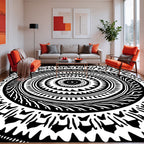 Black White Intricate Mandala Pattern Rug