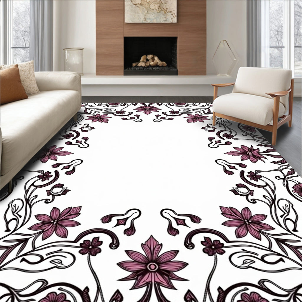 Ornate Floral Vine Pattern Rug