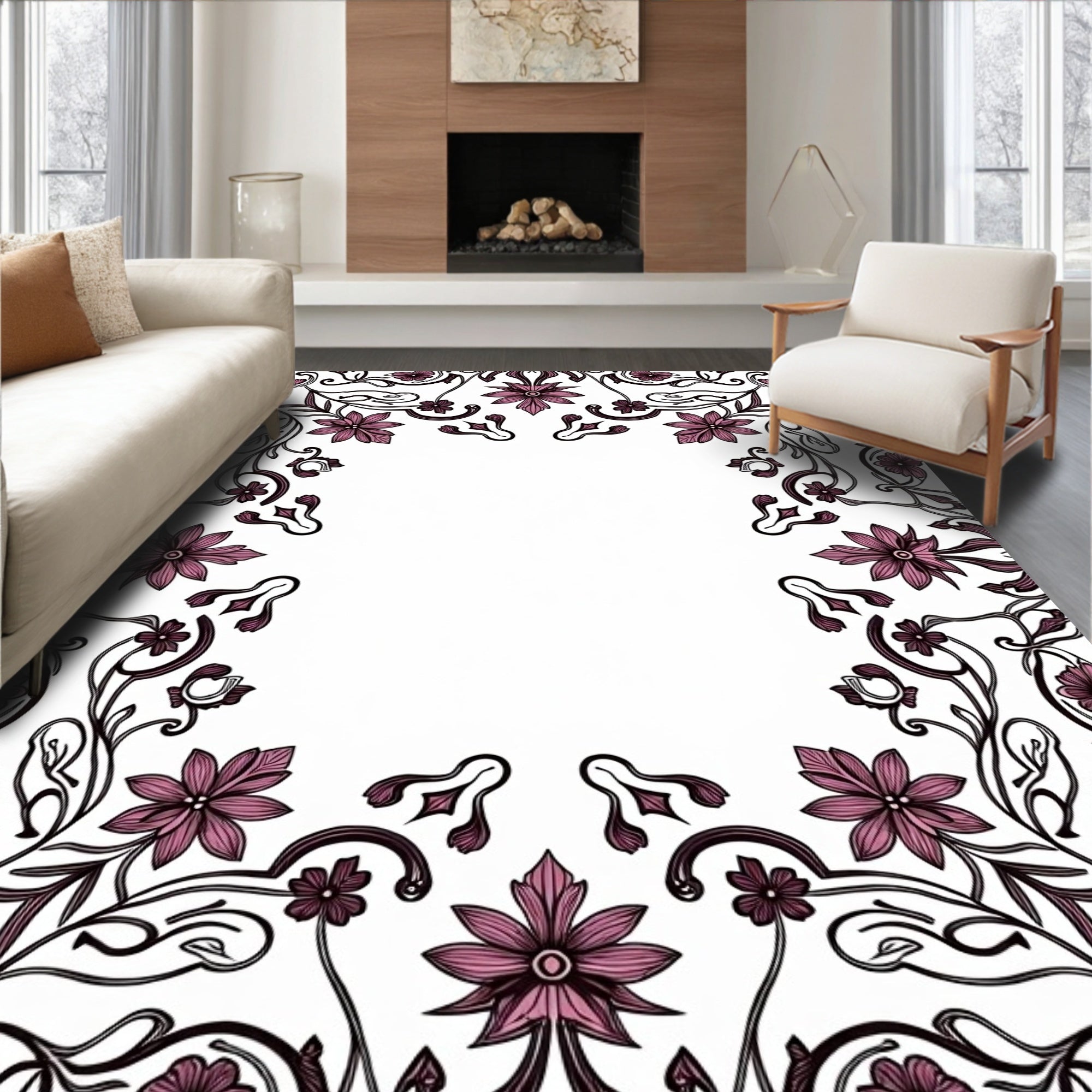 Ornate Floral Vine Pattern Rug