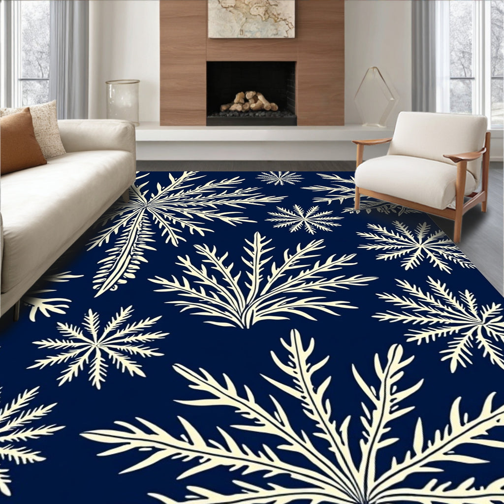 Navy Blue Floral Starburst Pattern Design Rug
