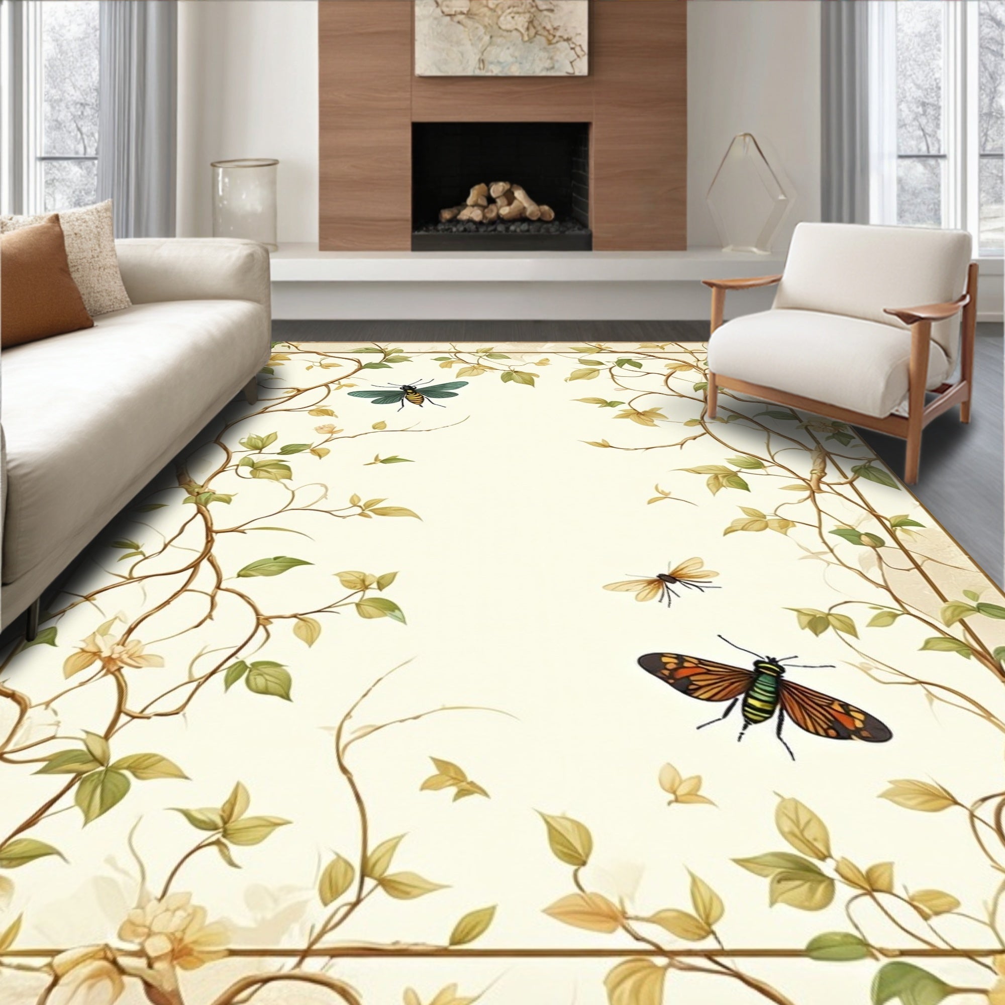 Vintage Floral Vines and Insects Rug