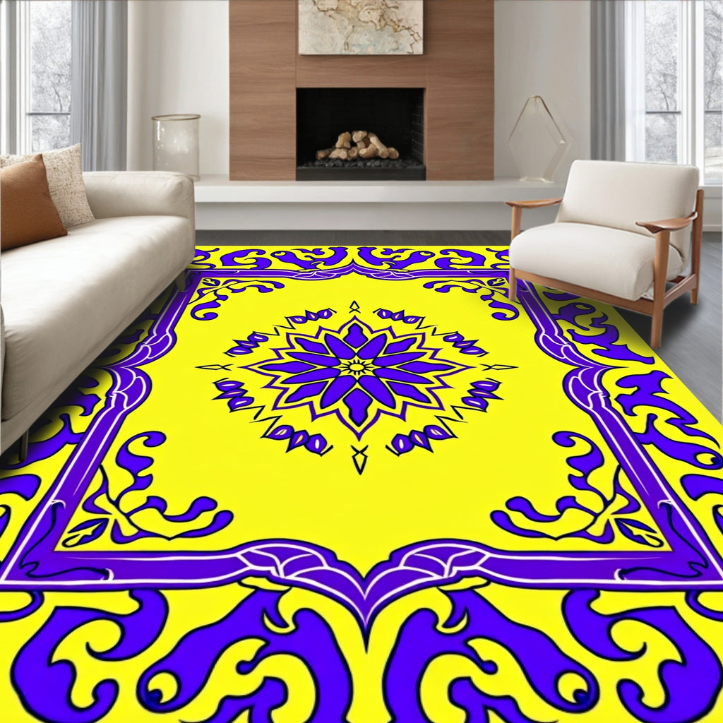 Vibrant Purple Floral Frame Design Rug