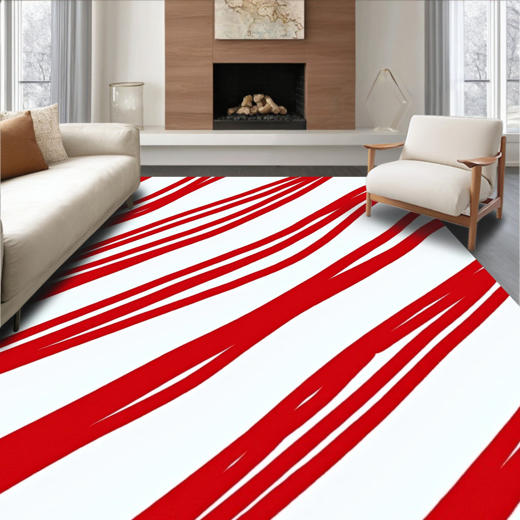 Crimson White Diagonal Stripe Rug