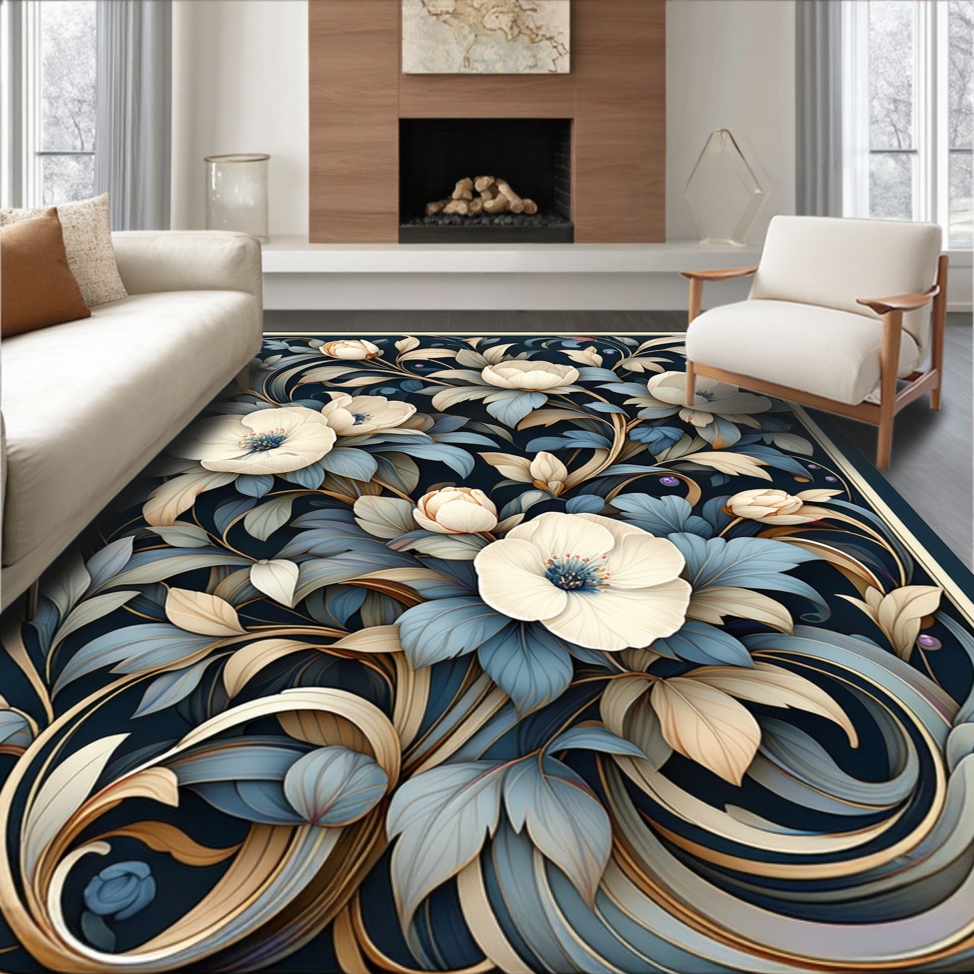 Elegant Floral Swirls Pattern Rug