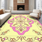 Ornate Pink Yellow Floral Medallion Rug