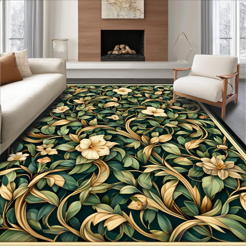 Dark Floral Vine Pattern Rug