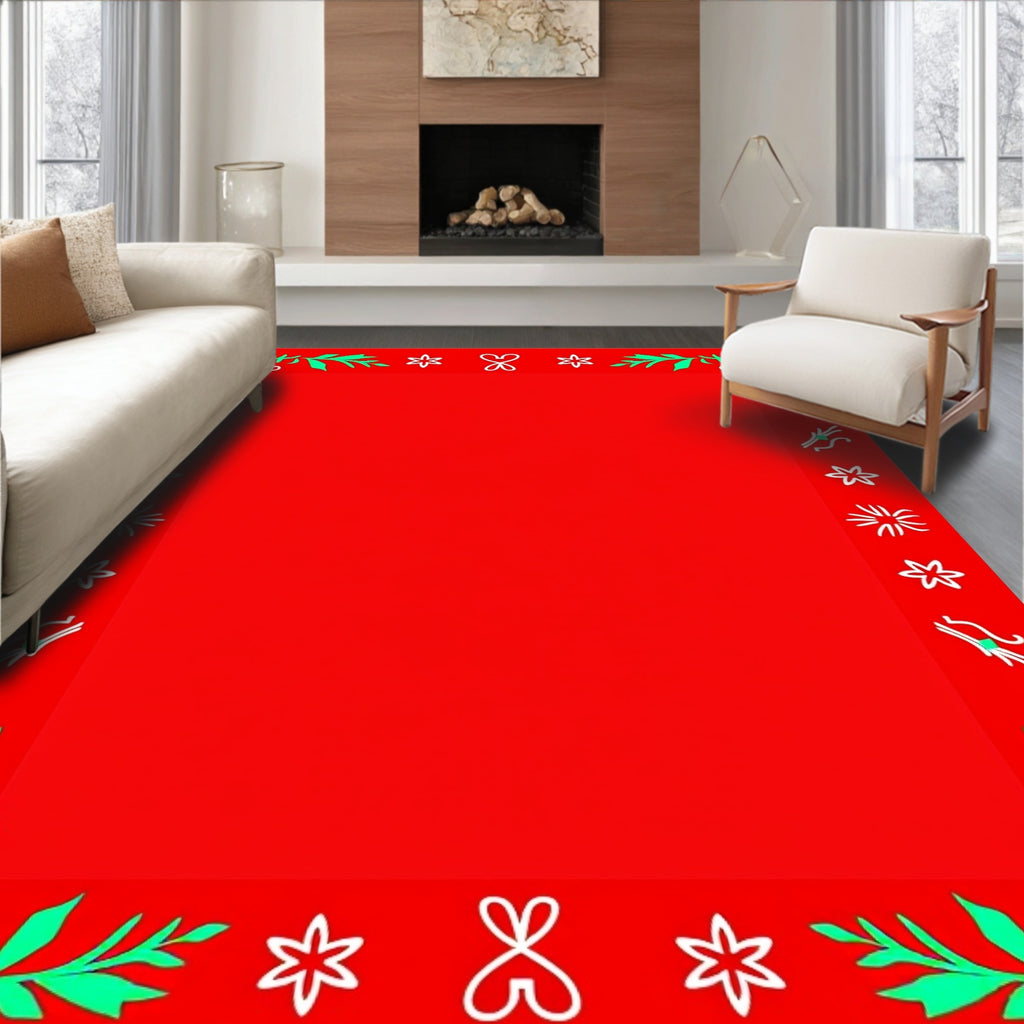Red Green White Holiday Border Rug