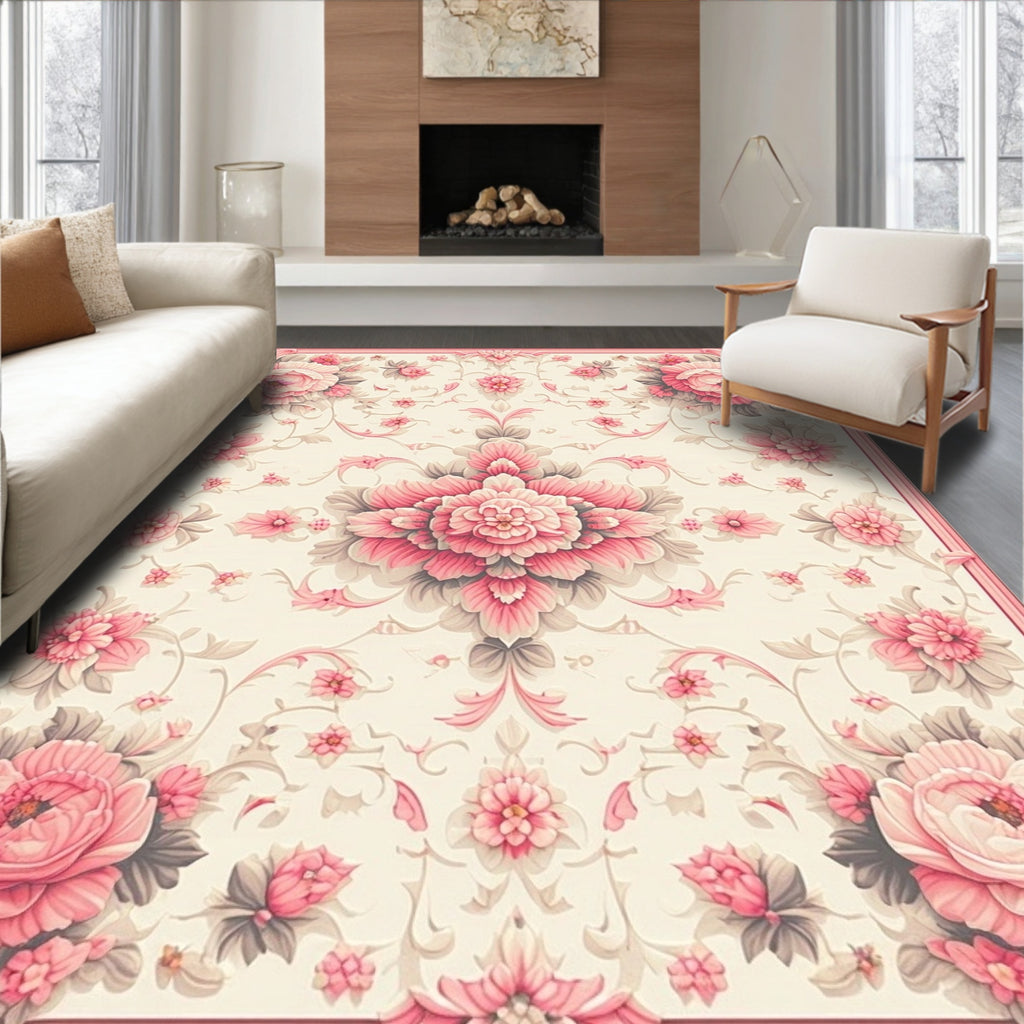 Vintage Pink Floral Garden Pattern Rug