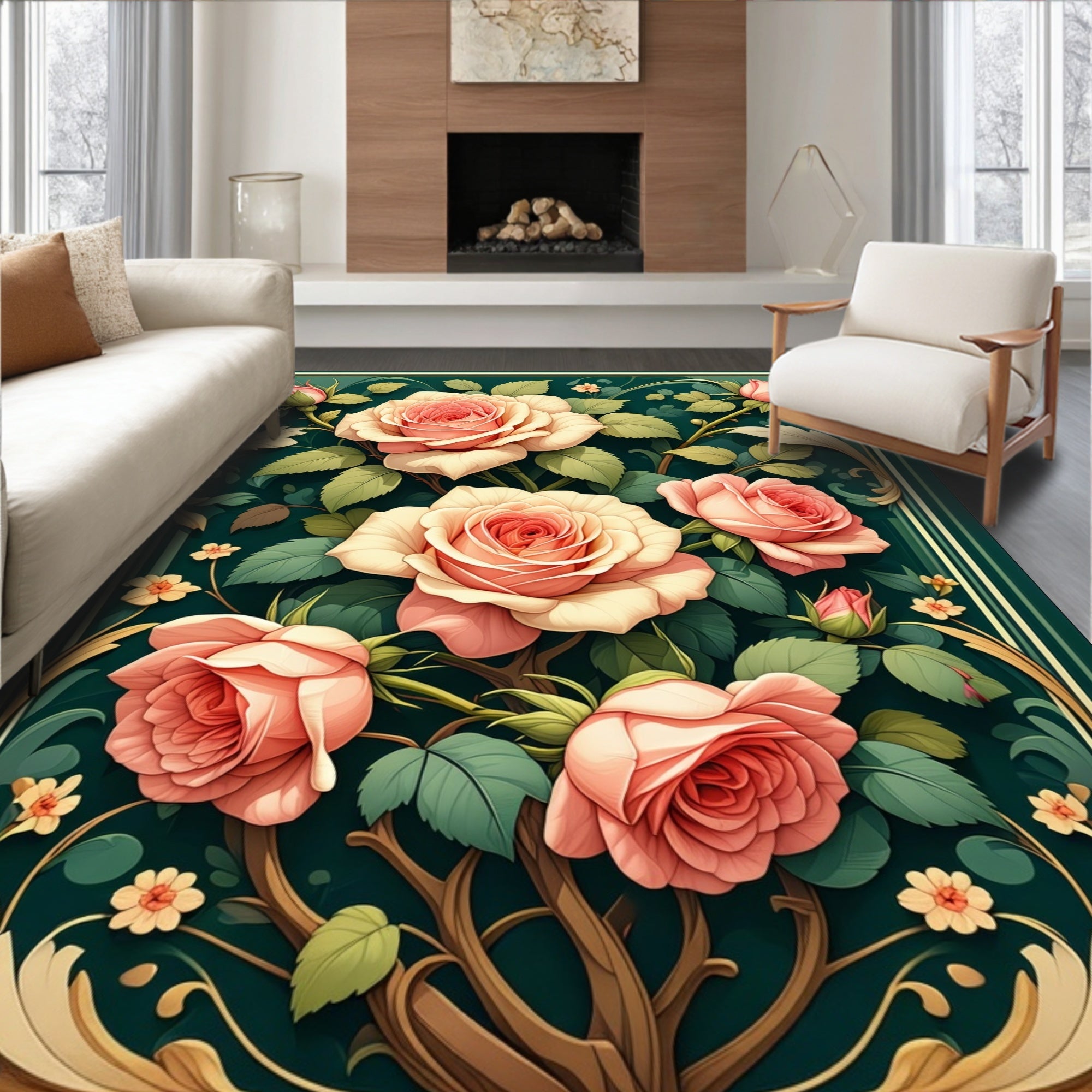 Elegant Rose Floral Artistry Rug