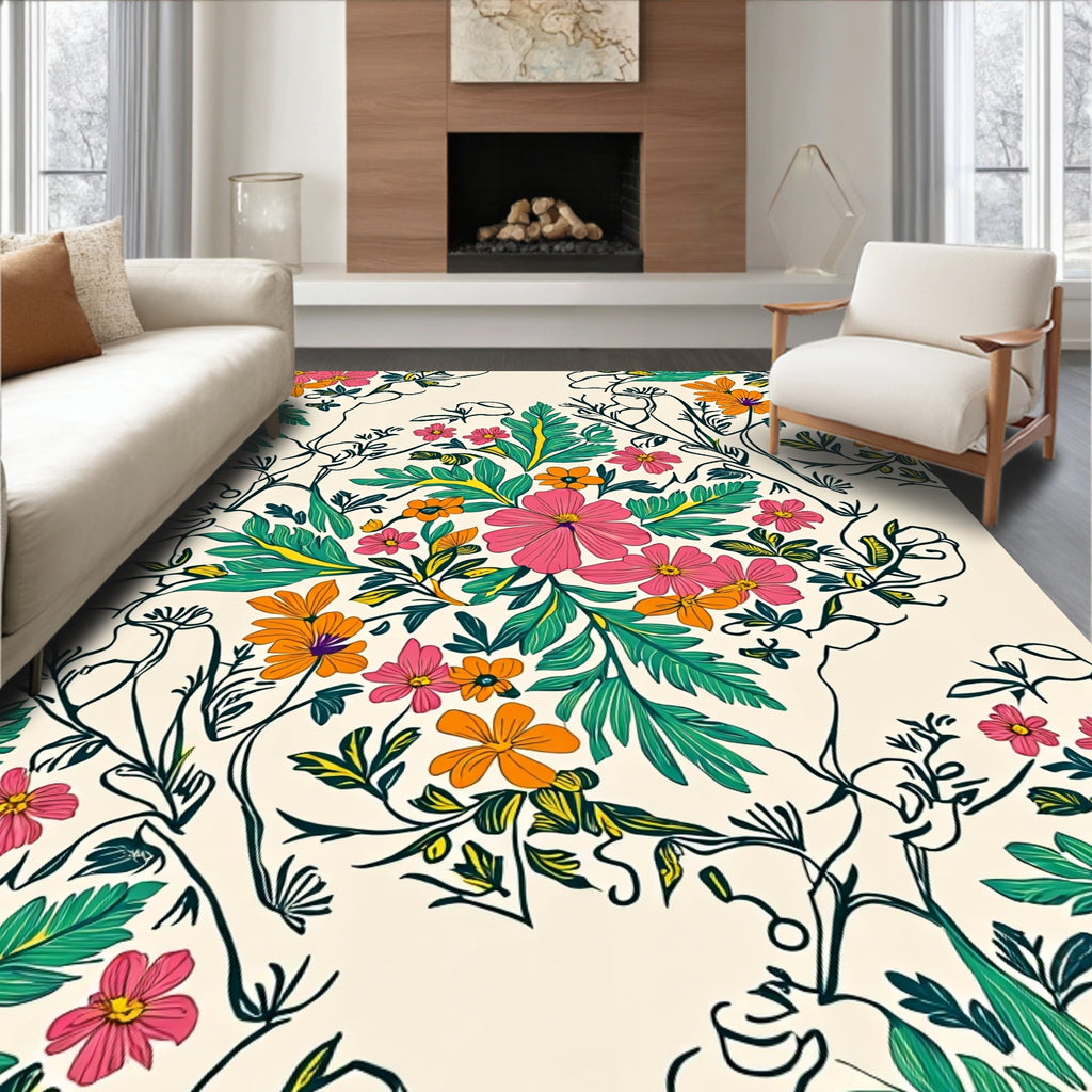 Vibrant Floral Vine Pattern Rug