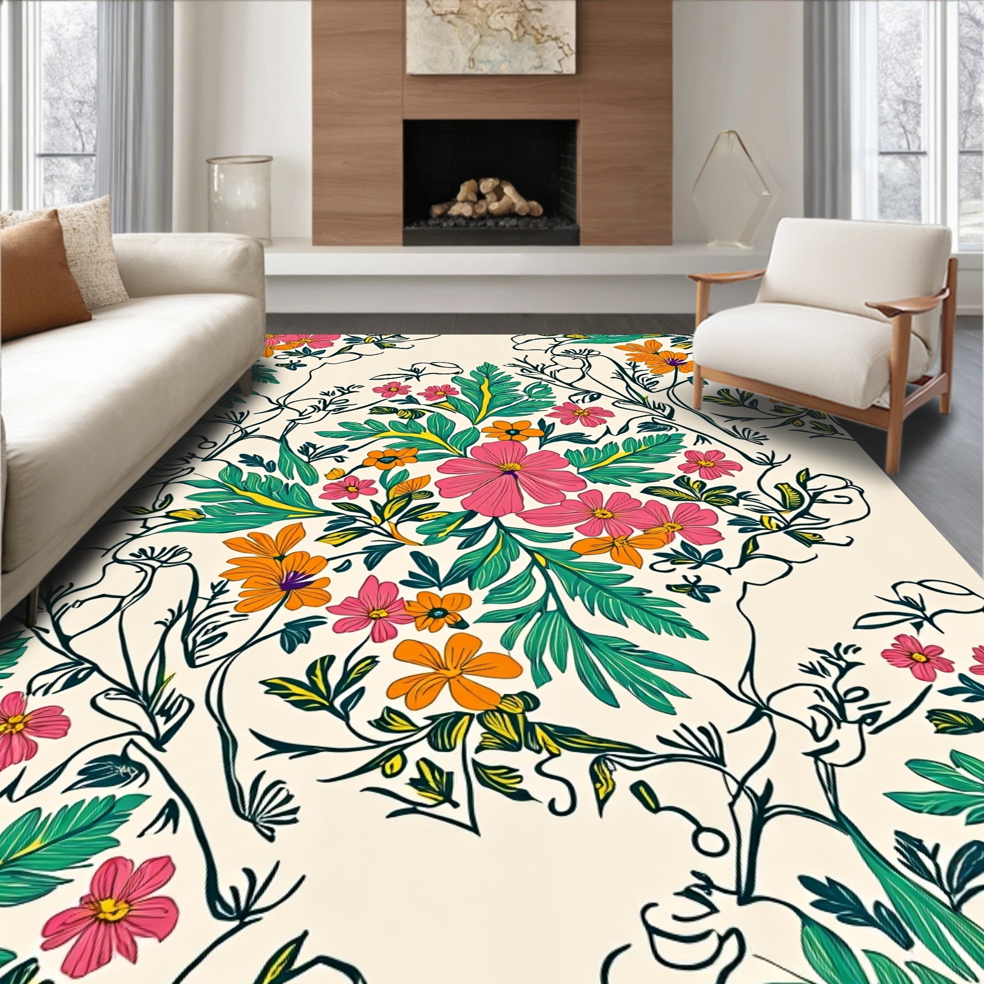 Vibrant Floral Vine Pattern Rug