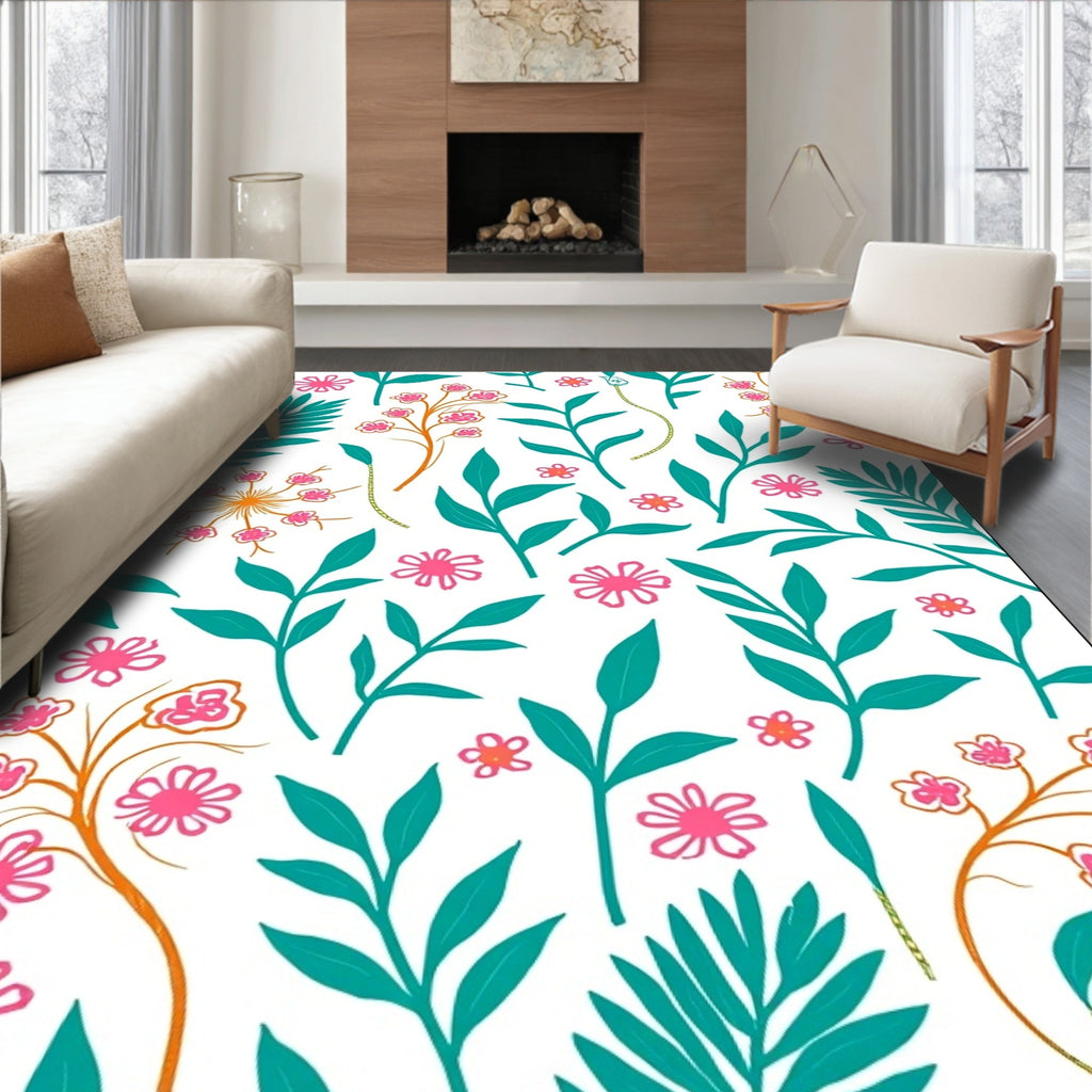 Tropical Floral Leaf Pattern Design Rug