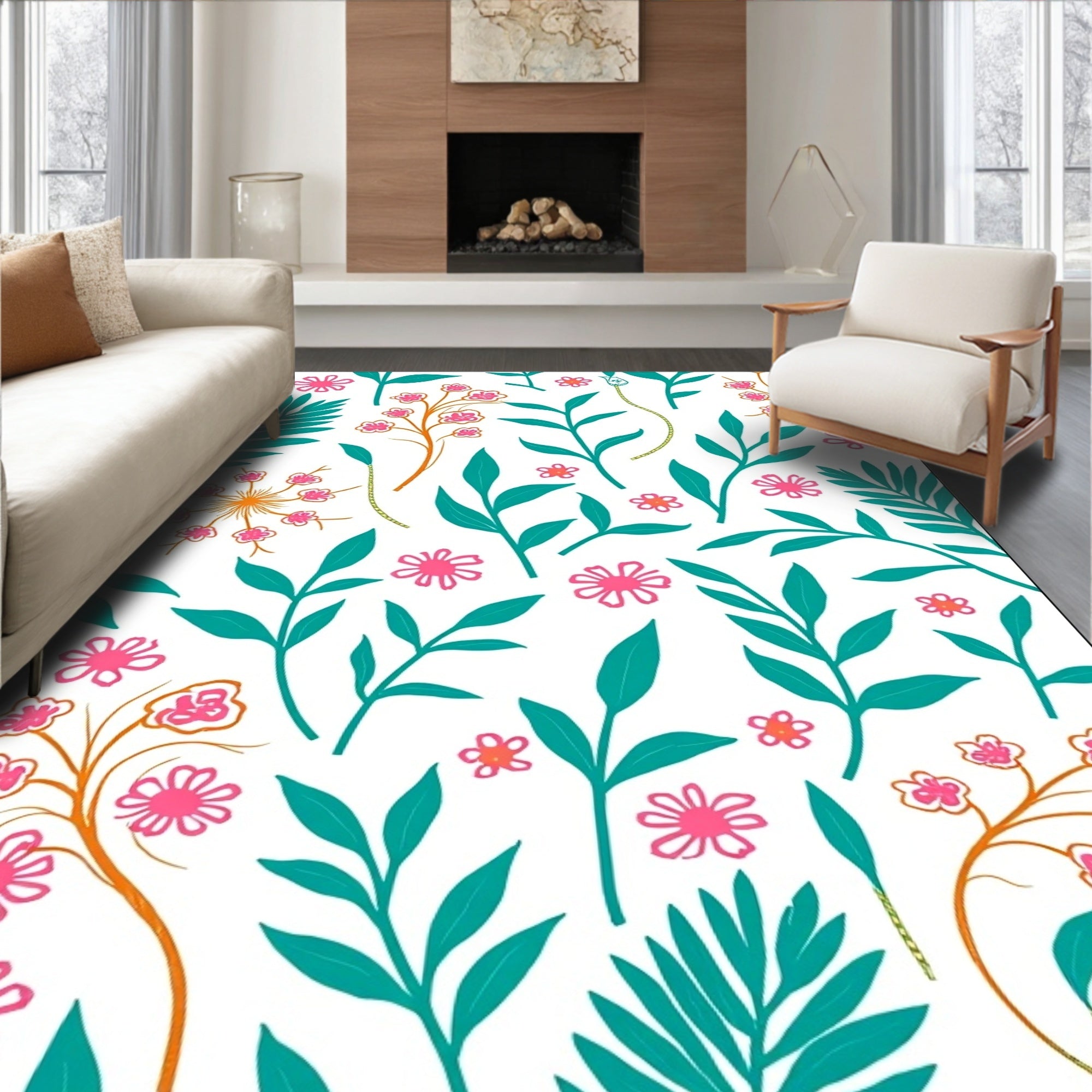 Tropical Floral Leaf Pattern Design Rug