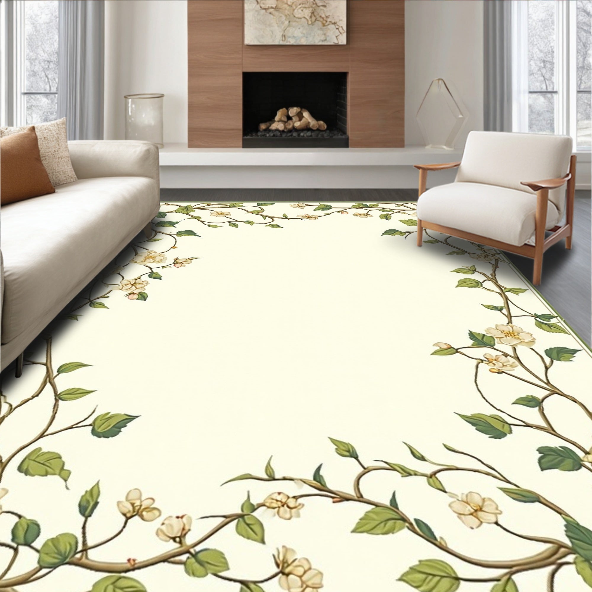 Vine Blossom Border Pattern Rug